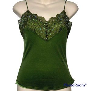 EXPRESS NWOT Green Lace-Sequin Camisole 90s y2k RETRO SMALL (S)